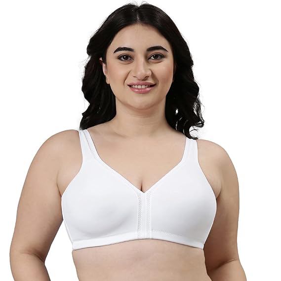 Enamor Plush Comfort Side Support & Lift Women's Everyday Full Support Plunge Bra – Non-Padded, Wirefree, High Coverage, All-Day Comfort F024